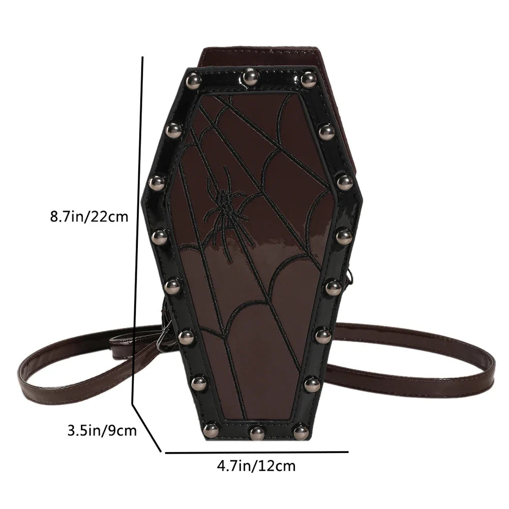 Novelty Halloween Sling Spider PU Gothic Leather Coffin Web Shape Bag