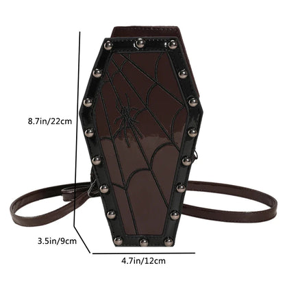 Novelty Halloween Sling Spider PU Gothic Leather Coffin Web Shape Bag