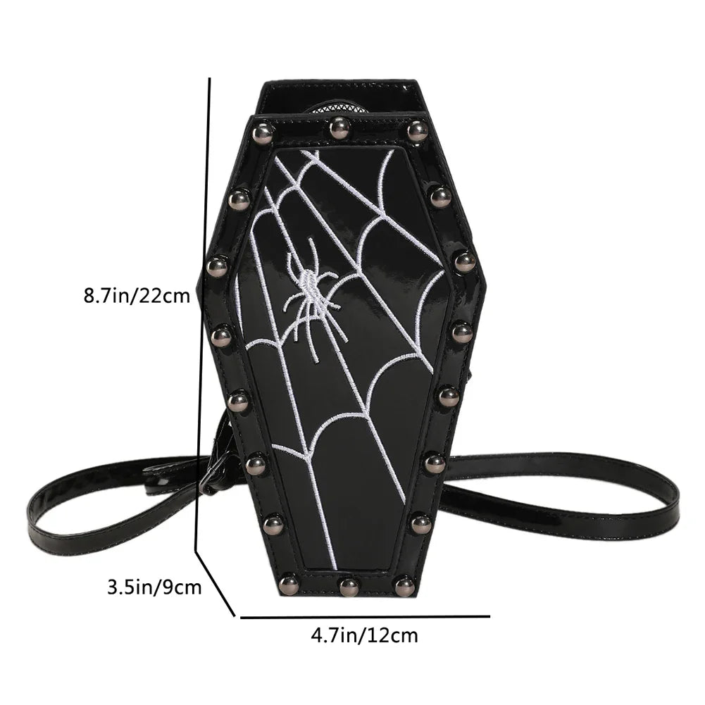 Novelty Halloween Sling Spider PU Gothic Leather Coffin Web Shape Bag