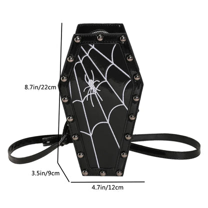 Novelty Halloween Sling Spider PU Gothic Leather Coffin Web Shape Bag