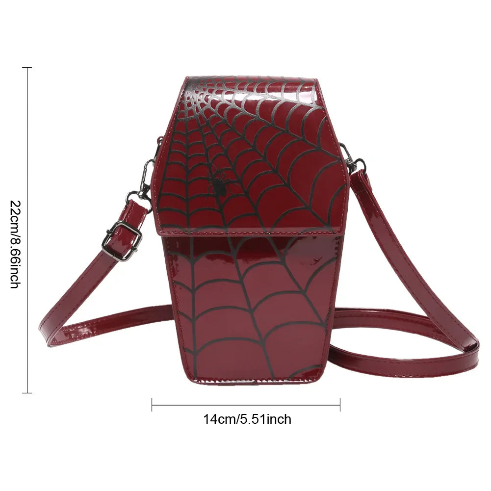 Novelty Halloween Sling Spider PU Gothic Leather Coffin Web Shape Bag