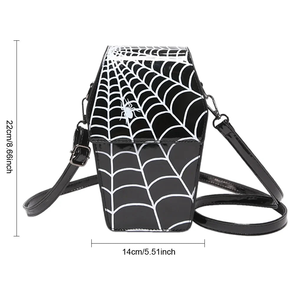 Novelty Halloween Sling Spider PU Gothic Leather Coffin Web Shape Bag