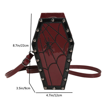 Novelty Halloween Sling Spider PU Gothic Leather Coffin Web Shape Bag