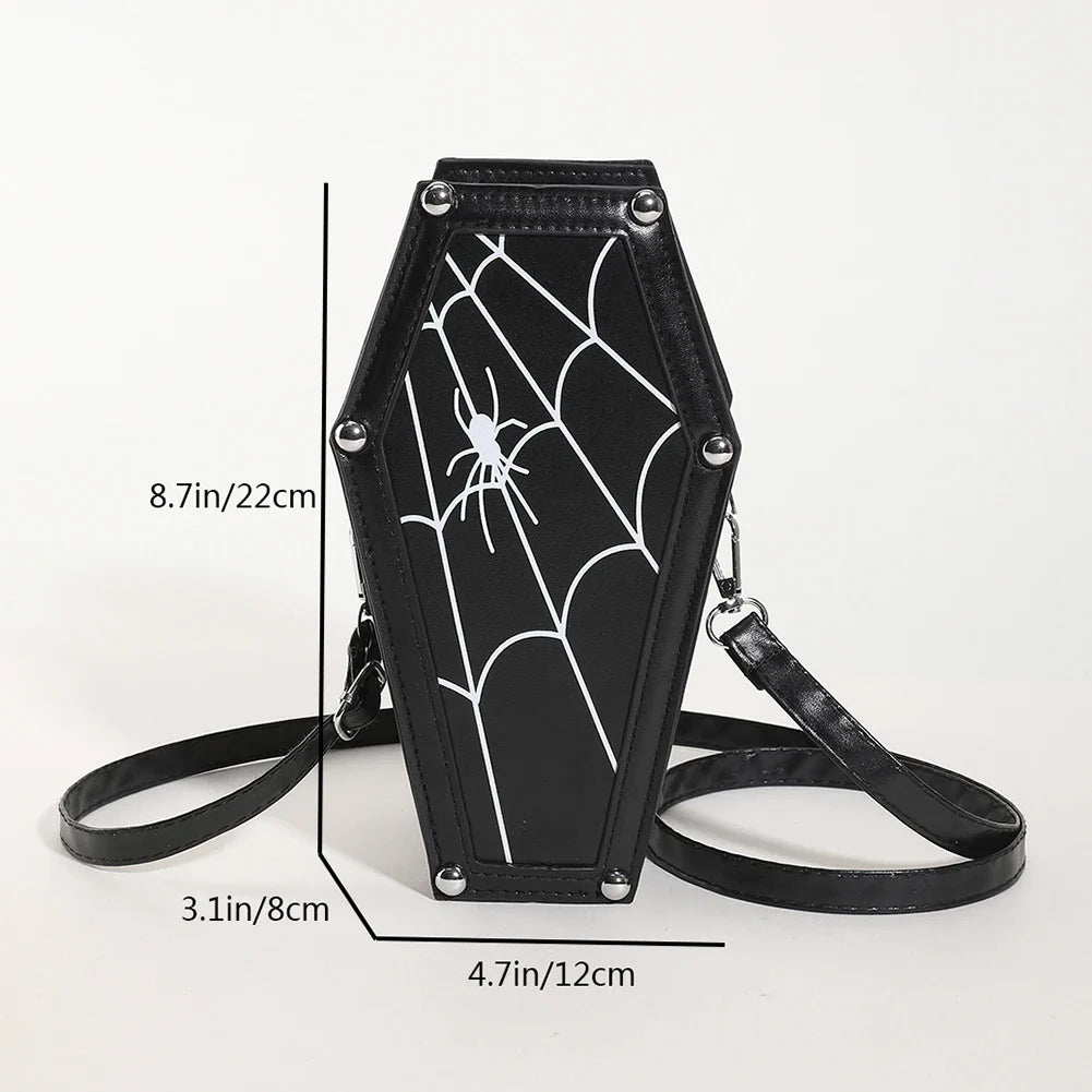 Novelty Halloween Sling Spider PU Gothic Leather Coffin Web Shape Bag