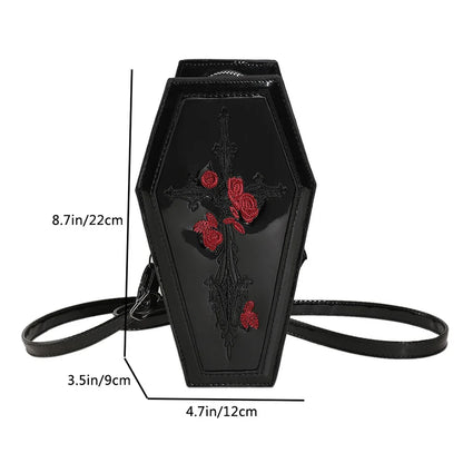 Novelty Halloween Sling Spider PU Gothic Leather Coffin Web Shape Bag