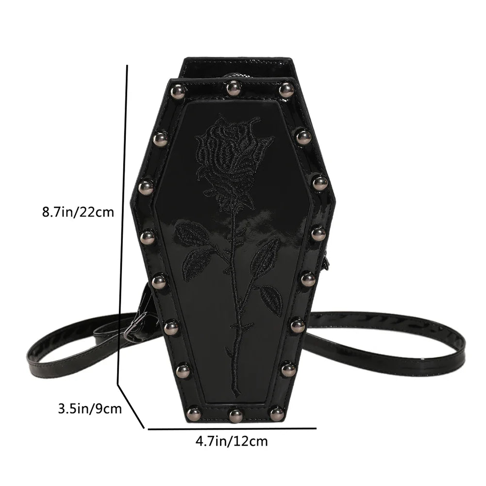 Novelty Halloween Sling Spider PU Gothic Leather Coffin Web Shape Bag