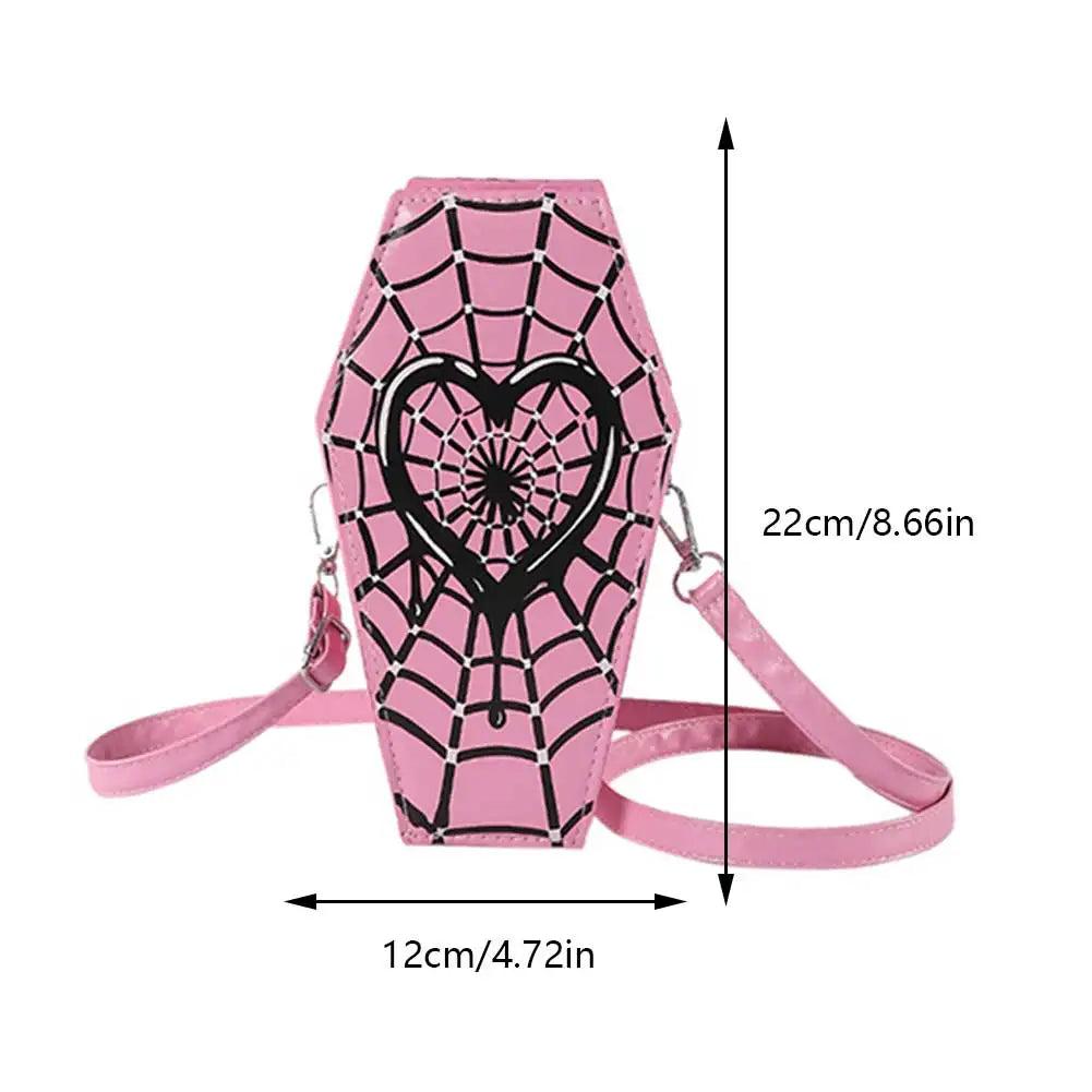 Novelty Halloween Sling Spider PU Gothic Leather Coffin Web Shape Bag