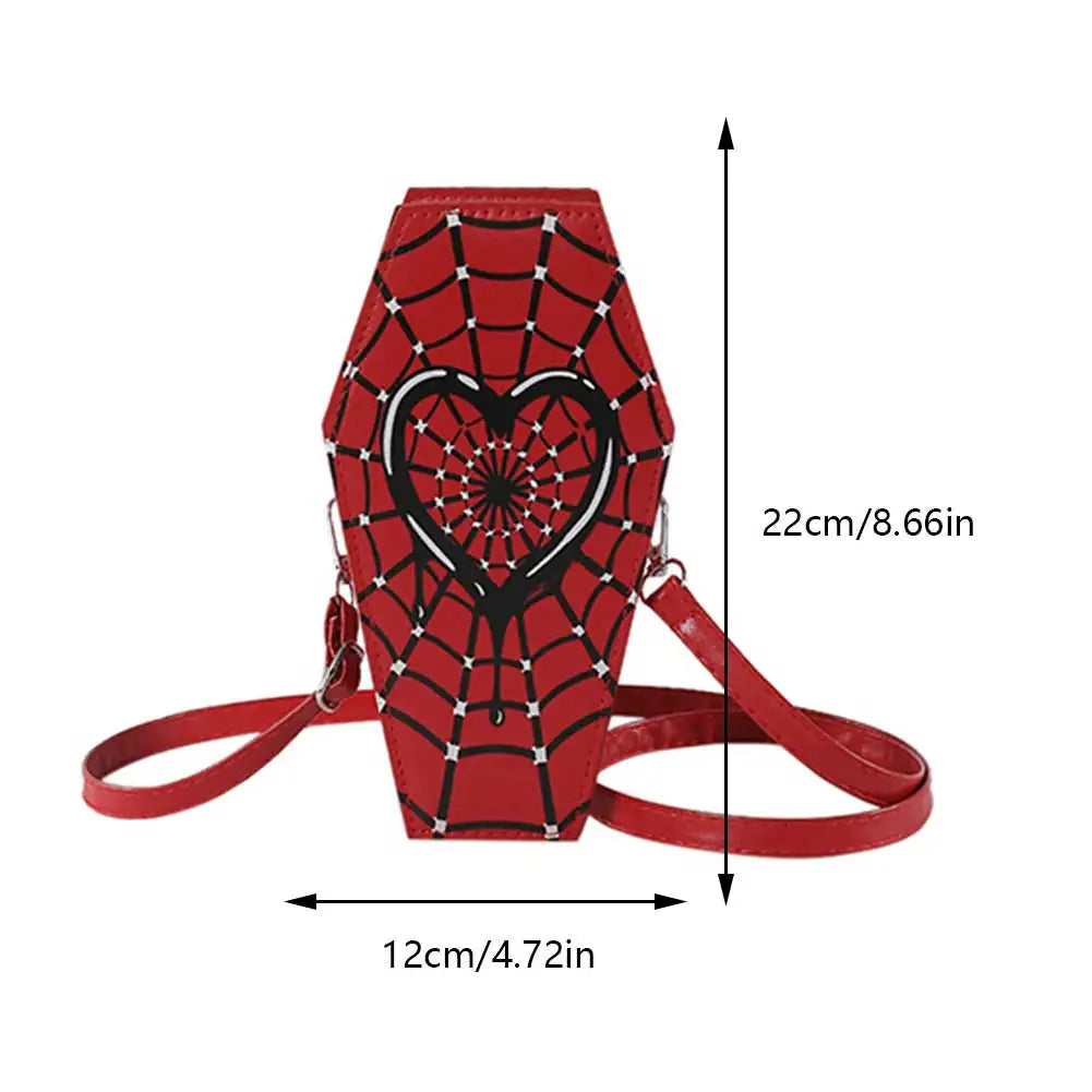 Novelty Halloween Sling Spider PU Gothic Leather Coffin Web Shape Bag