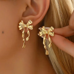 Elegant Golden Bow Dangle Earrings