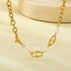 Mixed Metal Pearl Inlaid Collar Necklace