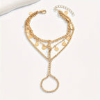 Layered Metal Disc and Chain Finger Bracelet