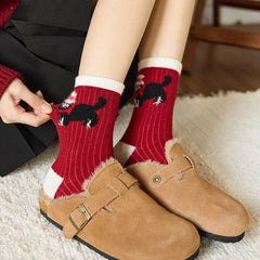 Thick Wool Red Cute Mid Calf Christmas Socks
