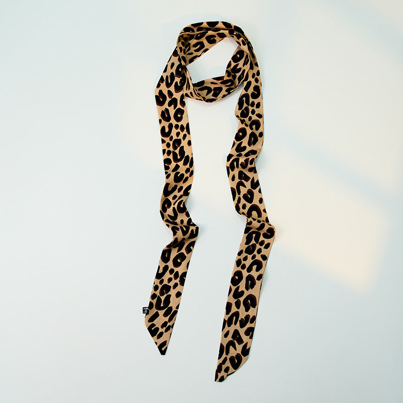 Leopard Print Skinny Long Neck Tie Ribbon Scarf Secondary image