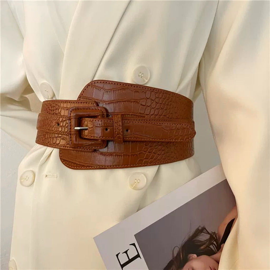 Vintage Croc Embossed Wide Waist Belt