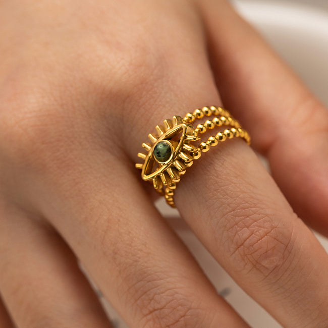 Evil Eye Gold Plated Stainless Steel Ring Main image