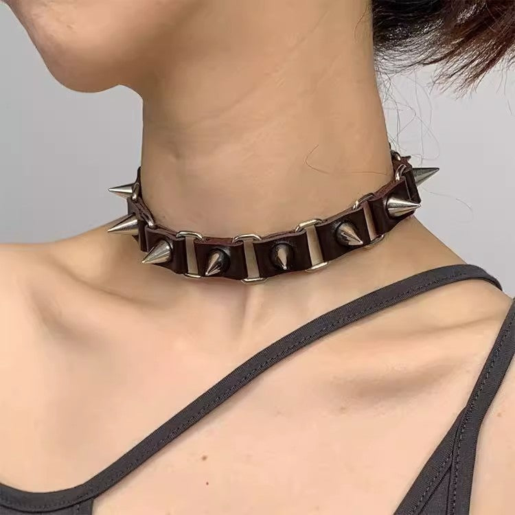 Punk Rivet Choker Gothic Leather Necklace