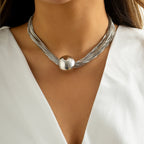 Bold Bead Pendant Choker Layered Necklace