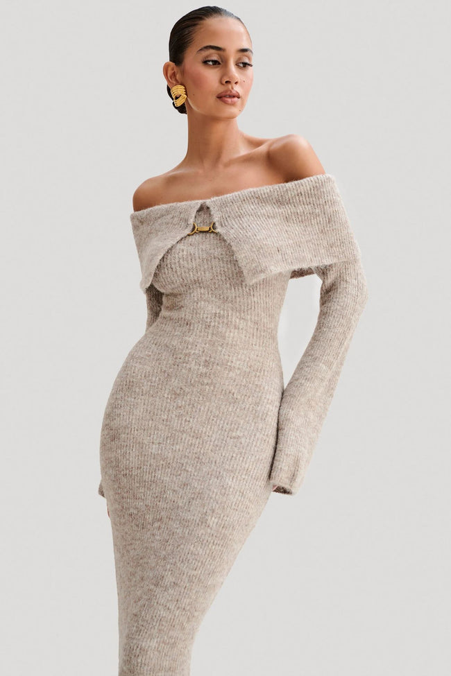 Slim Fitted Off-Shoulder Long Sleeve Sweater Dress Main image