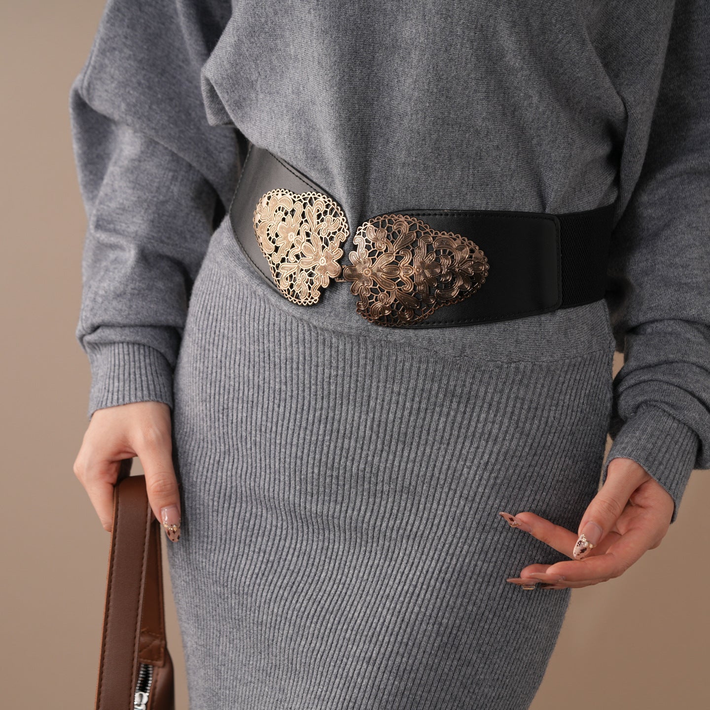Boho Wide Elastic Leather Belt Secondary image