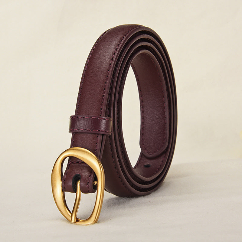 Vintage Glossy Edge Irregular Buckle Leather Belt