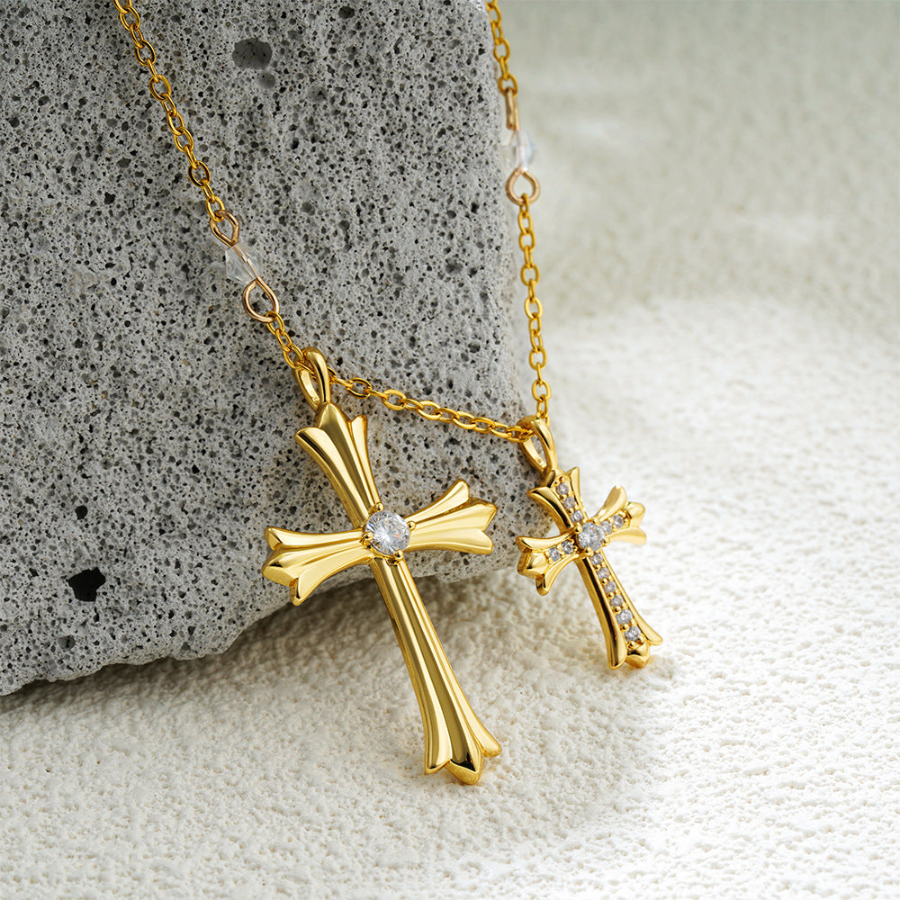 Hip Hop Style Bead Chain Cross Pendant Zirconia Necklace Secondary image