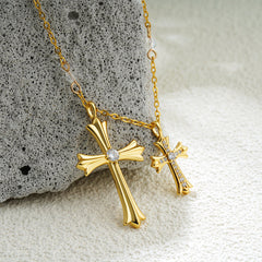 Hip Hop Style Bead Chain Cross Pendant Zirconia Necklace