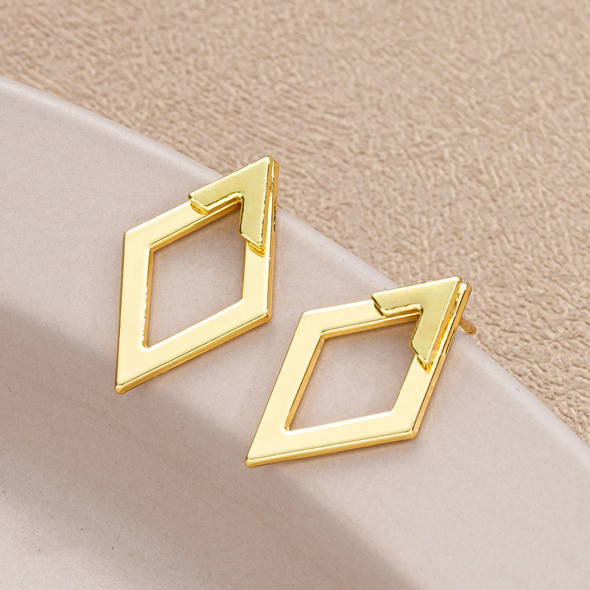 Geometric Double Layer Diamond Earrings Secondary image