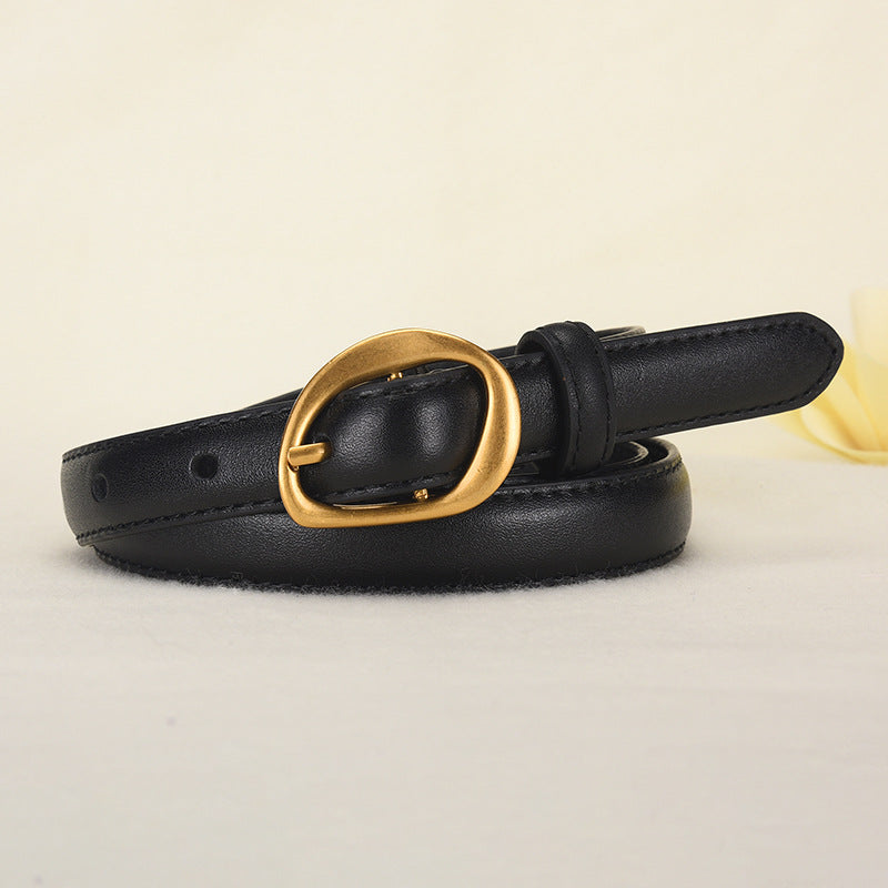Vintage Glossy Edge Irregular Buckle Leather Belt