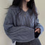 Cropped Brown Cable Knit Sweater Dark blue / One size Sweaters