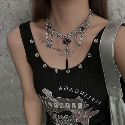 Dark Heavy Lotus Pendant Necklace