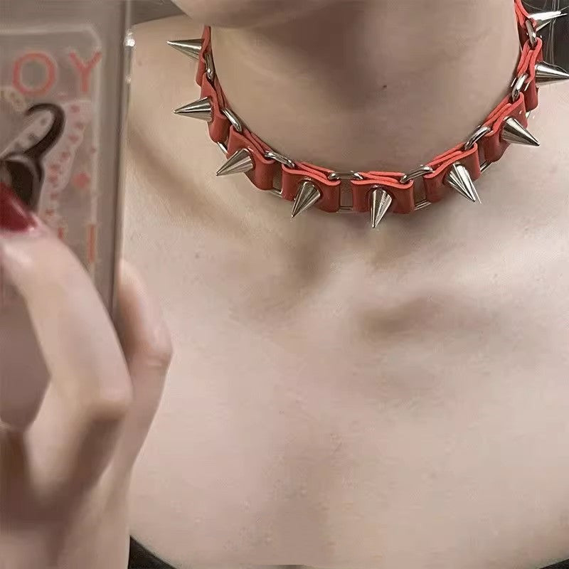 Punk Rivet Choker Gothic Leather Necklace