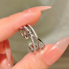 Sparkling Zirconia Cross Open Adjustable Ring