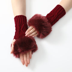 Faux Fur Knit Diamond Pattern Gloves