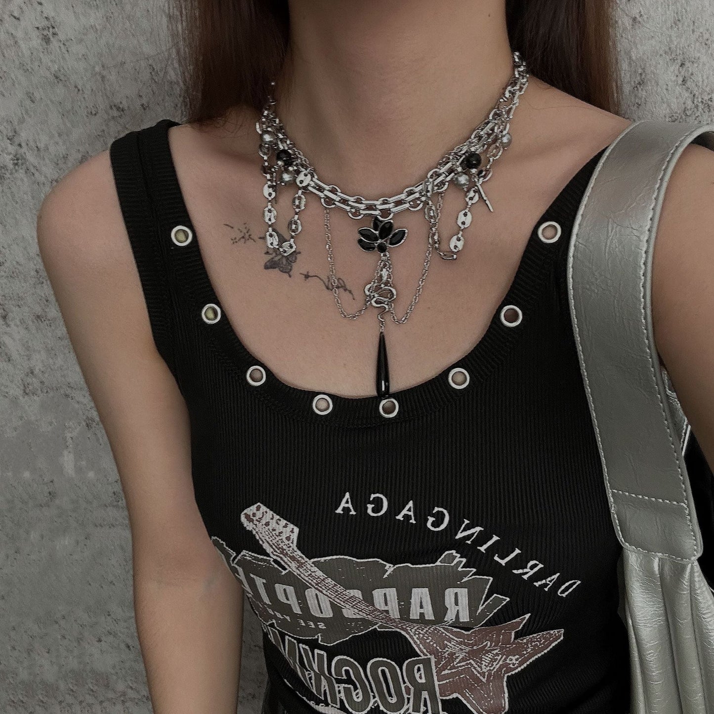 Dark Heavy Lotus Pendant Necklace