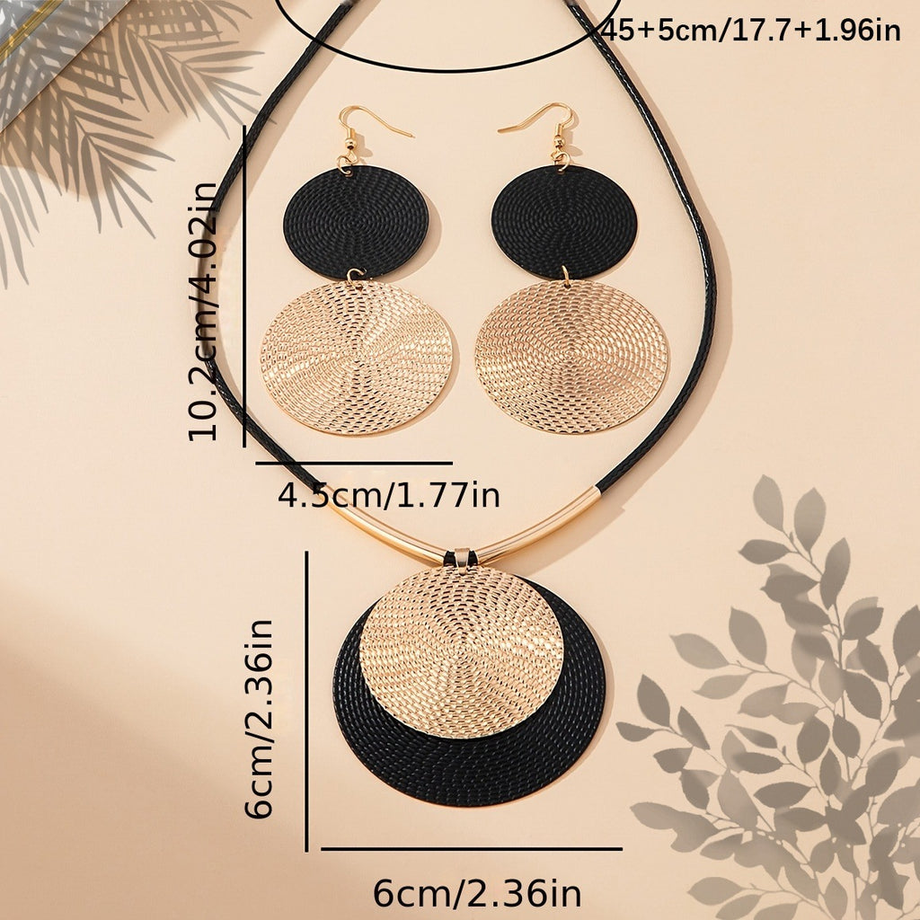 3-Piece Large Round Disc Pendant Statement Earrings & Necklace Set