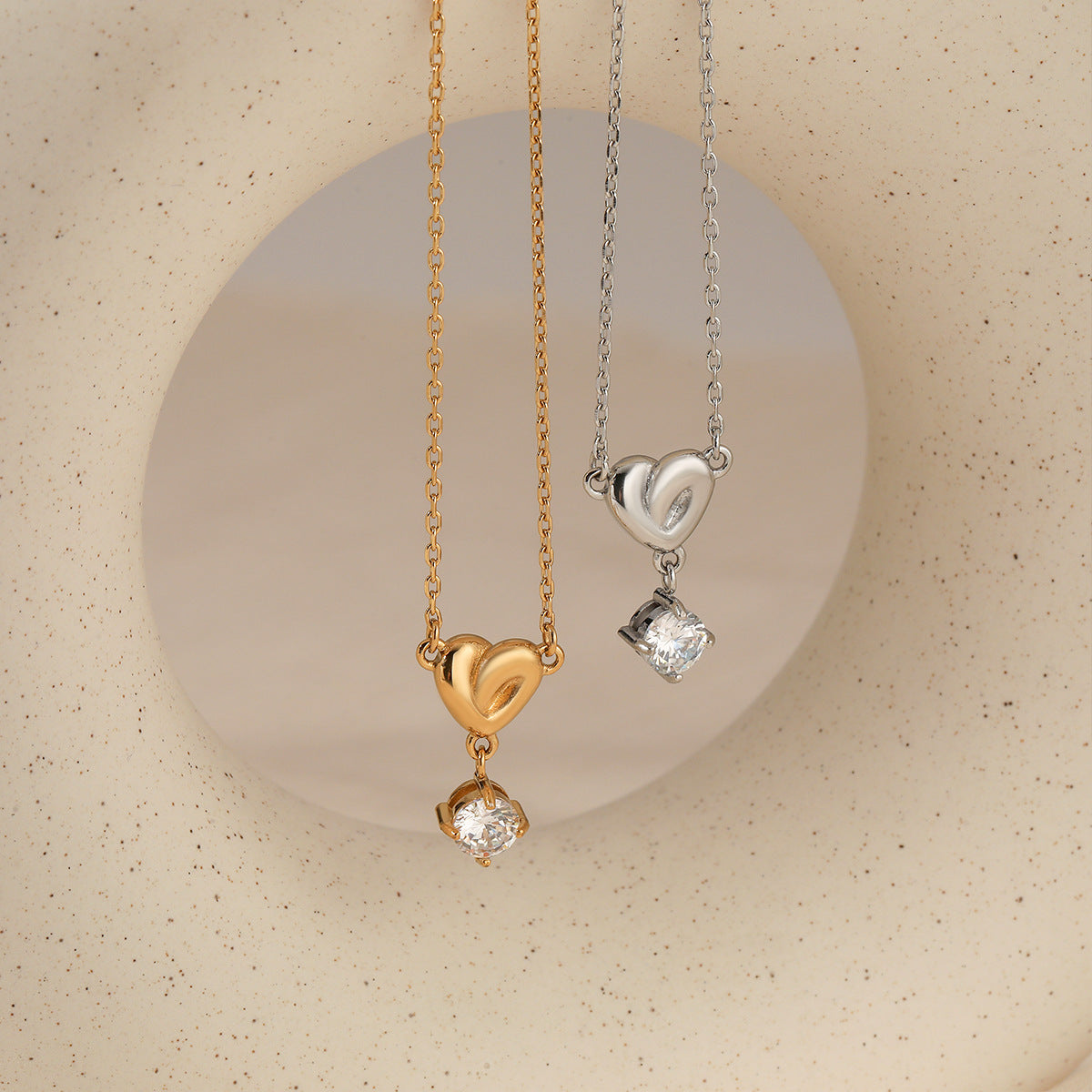Heart Shape Zirconia Pendant Stainless Steel Necklace Main image