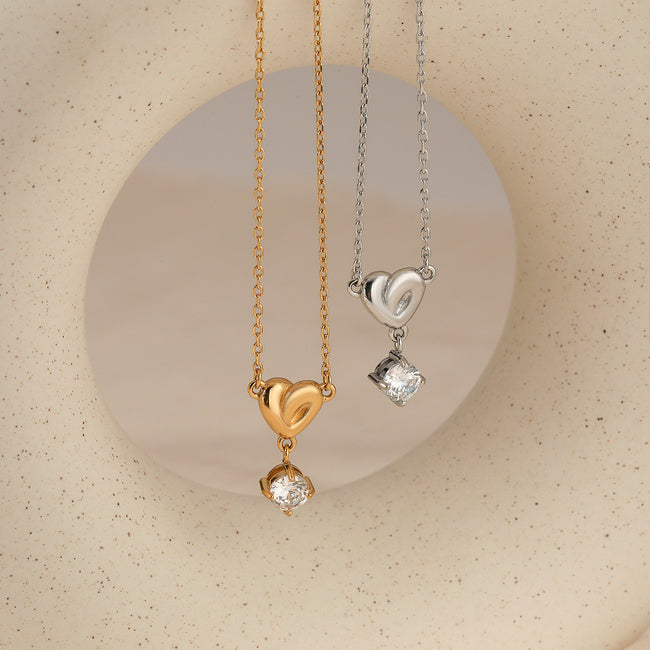 Heart Shape Zirconia Pendant Stainless Steel Necklace Main image
