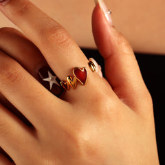 18K Gold Plated Heart Open Adjustable Ring