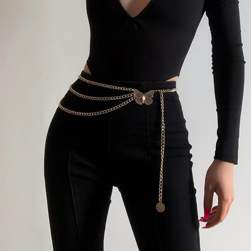 Layered Metal Butterfly Waist Chain Secondary image