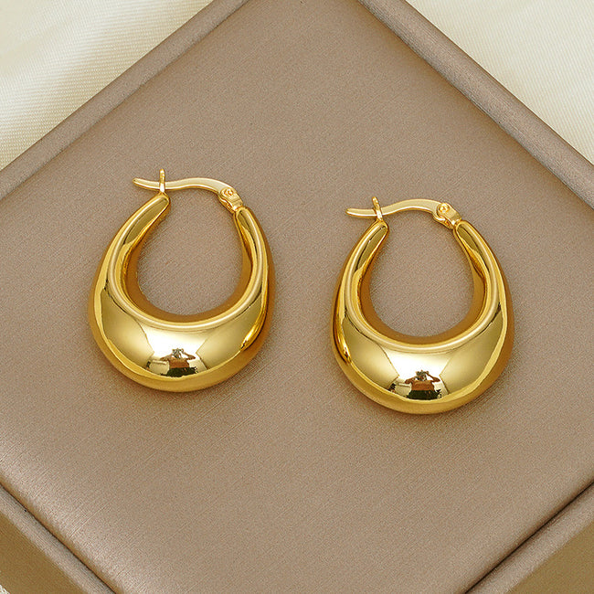Gold Plated Hollow U-Shaped Oval Brass Earrings Main image