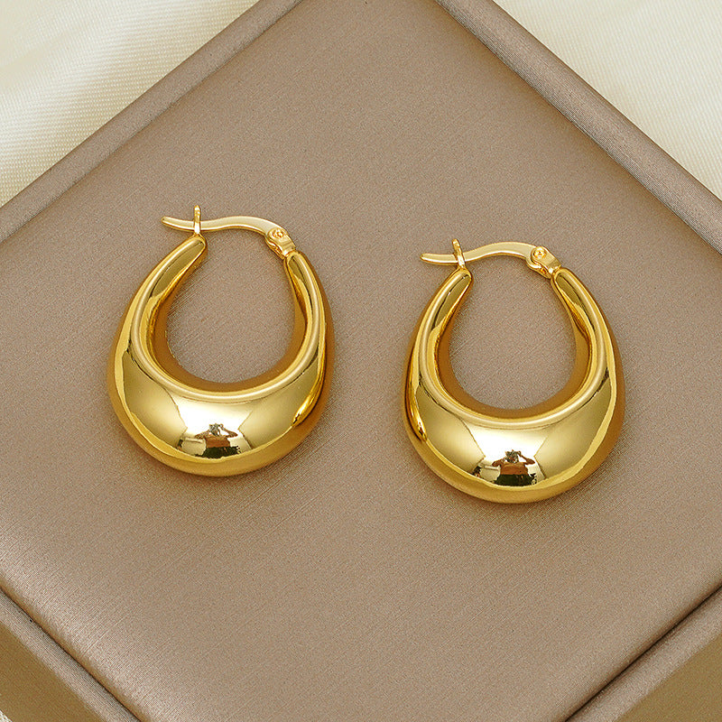 Gold Plated Hollow U-Shaped Oval Brass Earrings Main image