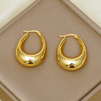 Gold Plated Hollow U-Shaped Oval Brass Earrings