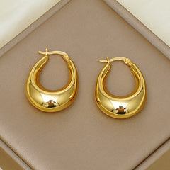 Gold Plated Hollow U-Shaped Oval Brass Earrings