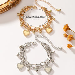 Chic Hip Hop Heart Double Layer Stackable Chain Bracelet