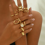 12-Piece Adjustable Open Geometric Ring Set