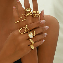 12-Piece Adjustable Open Geometric Ring Set