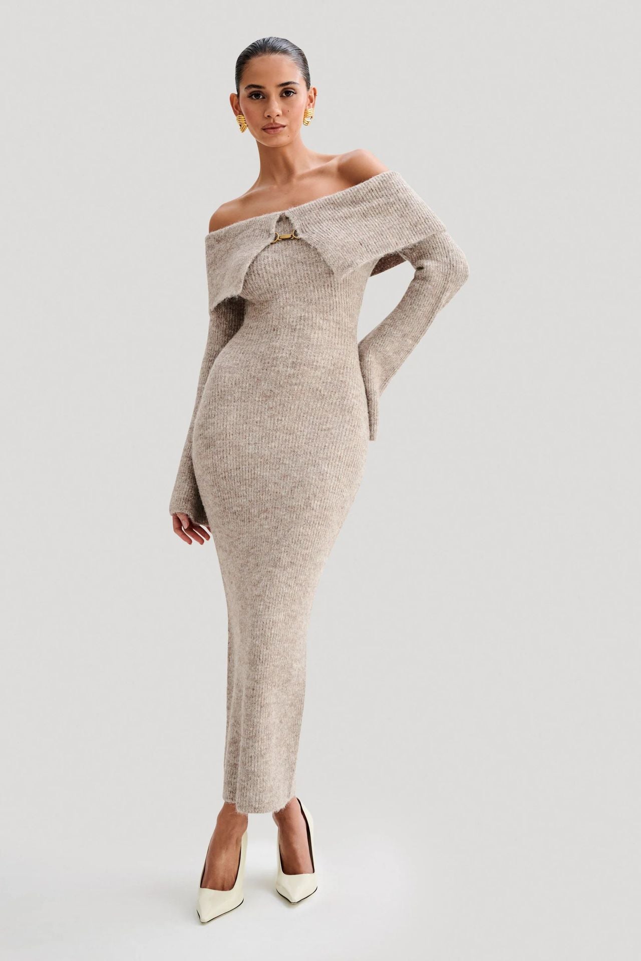 Slim Fitted Off-Shoulder Long Sleeve Sweater Dress Secondary image