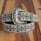 White Embossed Leather Retro Belt