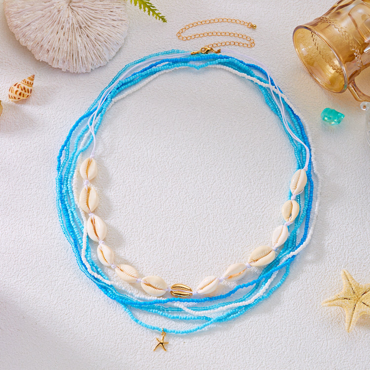 Boho Beaded Shell Starfish Layered Waist Chain
