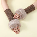 Faux Fur Knit Diamond Pattern Gloves